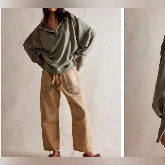 NWOT free people We The Free Camden Henley Sweatshirt - laurel oak green - XS - Picture 4 of 8